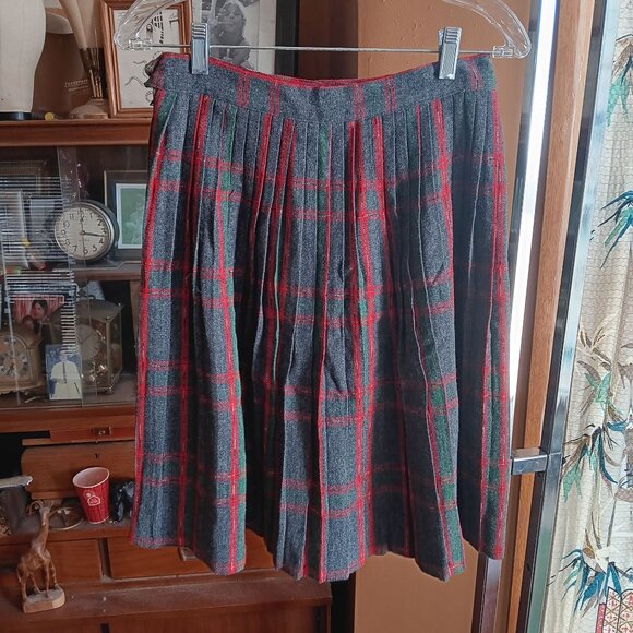 Vintage Women's Skirt Pleated 27W 1950s Shadow Plaid Sock Hop Wool Atomic 27" Sm - Picture 5 of 8